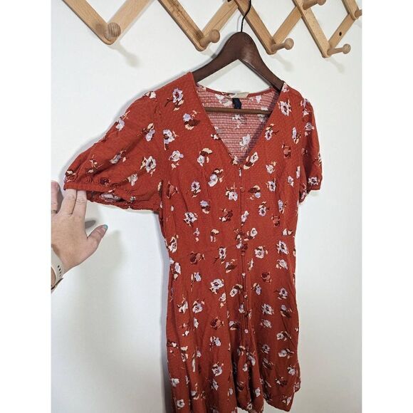 Universal Thread Orange Floral Button-Up Dress - Size Small - Picture 4 of 8